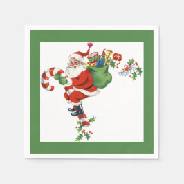 groenboek Jolly Retro Santa Riding Candy Cane Servet