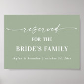 Groenbruine gereserveerde bruidsfamilie trouwtekst poster (Voorkant)
