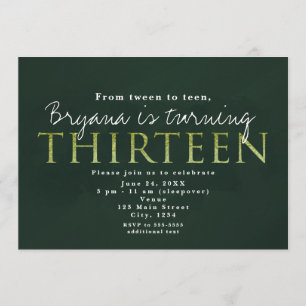 Groene 13DE 13 verjaardagsfeest uitnodiging