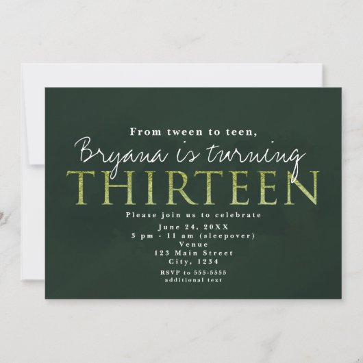 Groene 13e 13 verjaardagsfeest uitnodiging (Voorkant)