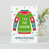 Groene 1 Foto Familie Lelijke Trui Tis het Seizoen Feestdagenkaart (Staand voorkant)