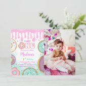 Groene 1e verjaardag Donut Party Foto Kaart (Staand voorkant)