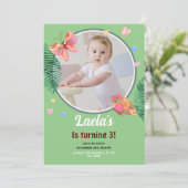 Groene 1e Verjaardag Vlinder Uitnodiging met Foto (Staand voorkant)