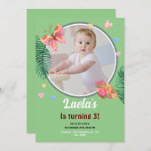 Groene 1e Verjaardag Vlinder Uitnodiging met Foto (Voorkant / Achterkant)