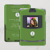 Groene 2000s Flip Telefoon Verjaardag Kaart (Voorkant / Achterkant)