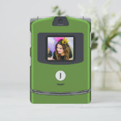 Groene 2000s Flip Telefoon Verjaardag Kaart (Staand voorkant)