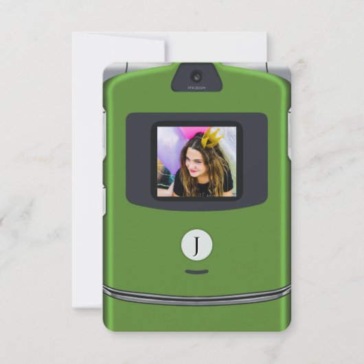 Groene 2000s Flip Telefoon Verjaardag Kaart (Voorkant)