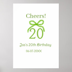 groene 20e verjaardag lint waterverf naam vet retr poster