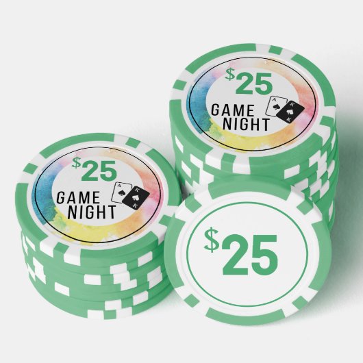 Groene $25 Waterverf Spel Nacht Poker Chip (Opstapeling)