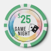 Groene $25 Waterverf Spel Nacht Poker Chip (Voorkant)