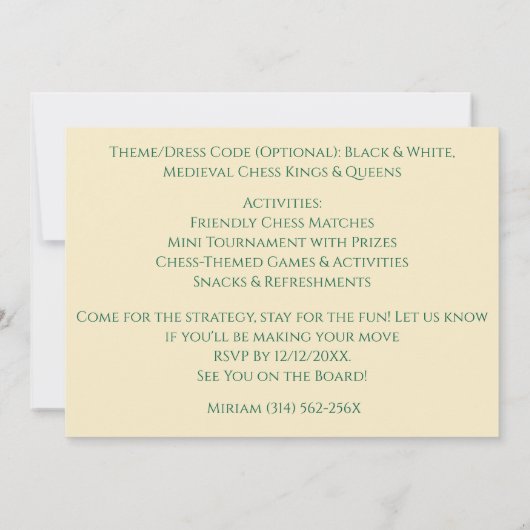 Groene 30e verjaardag partij schaakbisschop kaart (Achterkant)