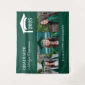 Groene 3 Foto Afstudeerhoed Klas 2025 Wandkleed (Voorkant)