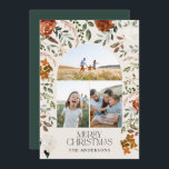 Groene 3 foto botanische elegante rustieke boog feestdagenkaart<br><div class="desc">Zwart,  naturel,  salie groen en terracotta bloemige botanische elegante boog multi 3 foto Zalig Kerstfeest kerstkaart.</div>