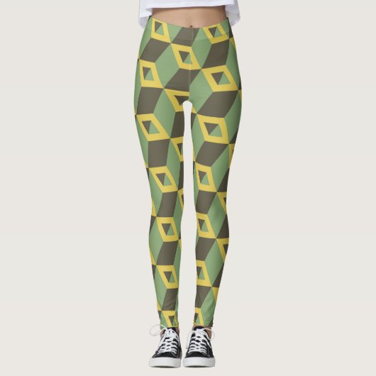 Groene 3d vierkanten leggings (Voorkant)