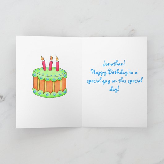 Groene 3e verjaardag Kaart met Cake (Binnen)