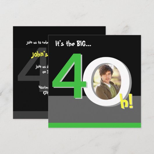 Groene 40e Big 4-Oh! Fotosjabloon Birthday Party Kaart (Voorkant / Achterkant)