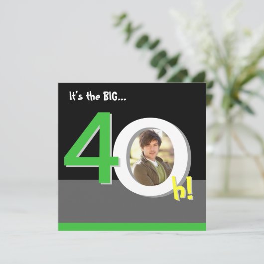 Groene 40e Big 4-Oh! Fotosjabloon Birthday Party Kaart (Staand voorkant)