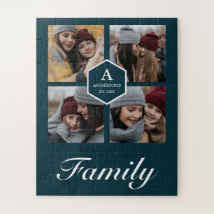 Groene 4 foto's familie foto collage naam legpuzzel
