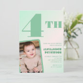 Groene 4e verjaardag uitnodigingen Kleurrijke foto (Staand voorkant)