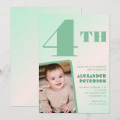 Groene 4e verjaardag uitnodigingen Kleurrijke foto (Voorkant / Achterkant)