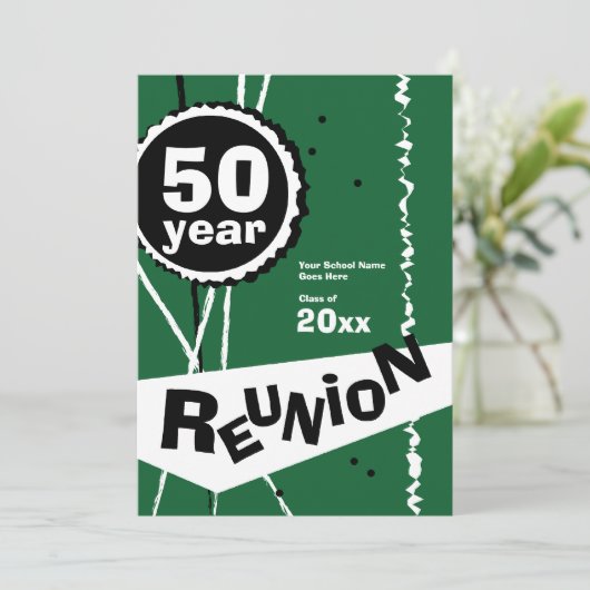 Groene 50 jaar klassenreüninodiging kaart (Staand voorkant)
