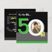 Groene 50e Big 5-Oh! Fotosjabloon Birthday Party Kaart (Voorkant / Achterkant)