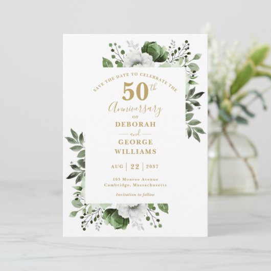 Groene 50e trouwdag Save The Date (Staand voorkant)