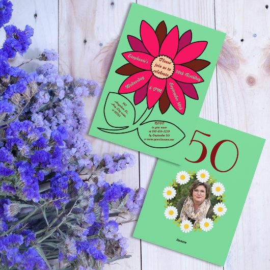 Groene 50ste verjaardag Eenvoudige Rode Zonnebloem Kaart