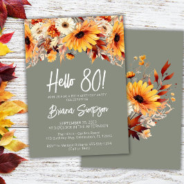 Groene 80e Verjaardag Herfst Bloemenuitnodiging Kaart