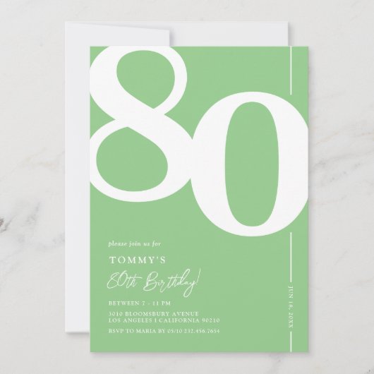 Groene 80ste verjaardag uitnodiging (Voorkant)