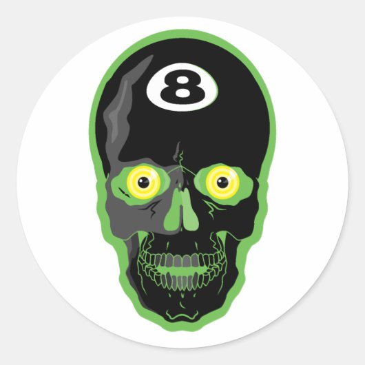 groene 8 bal schedel ronde sticker (Voorkant)