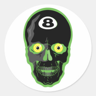 groene 8 bal schedel ronde sticker