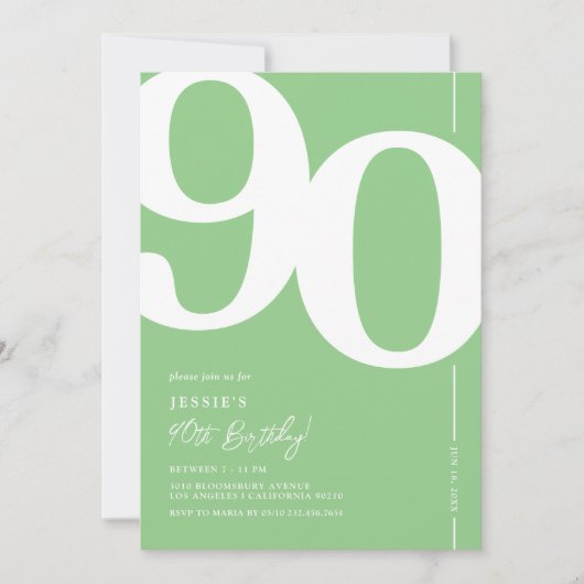 Groene 90ste verjaardag uitnodiging (Voorkant)