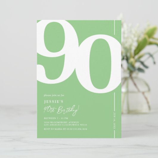 Groene 90ste verjaardag uitnodiging (Staand voorkant)