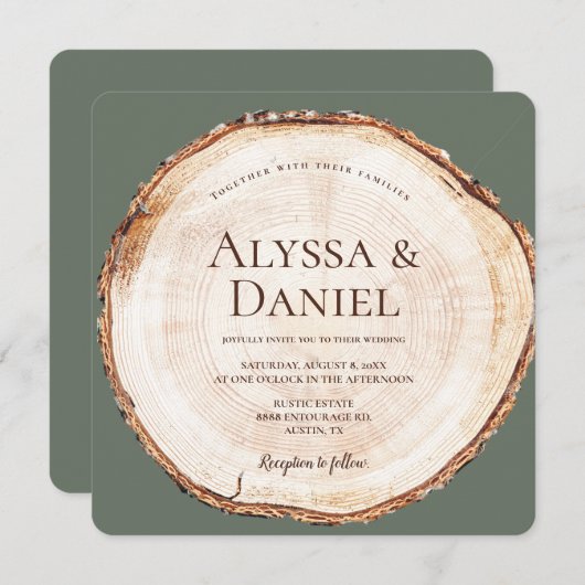 Groene aangepaste bijtende bruiloft met korrel kaart (Voorkant / Achterkant)