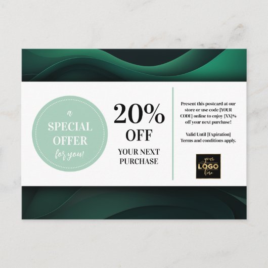 Groene aangepaste coupon korting Briefkaart (Voorkant)