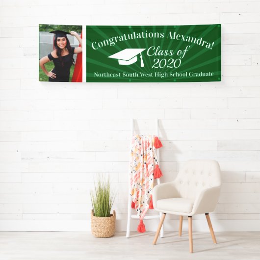 Groene aangepaste foto 8' brede Afstuderen banner (Insitu)