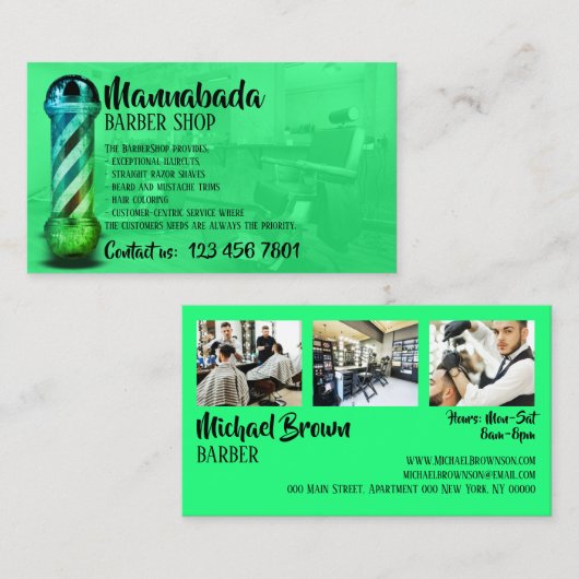groene aangepaste fotobarber visitekaartje (Voorkant / Achterkant)
