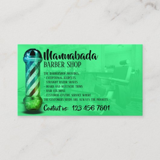 groene aangepaste fotobarber visitekaartje (Voorkant)