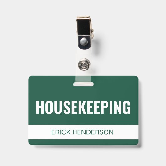 Groene aangepaste hotel huishoudelijke medewerker  badge (Voorzijde met clip)