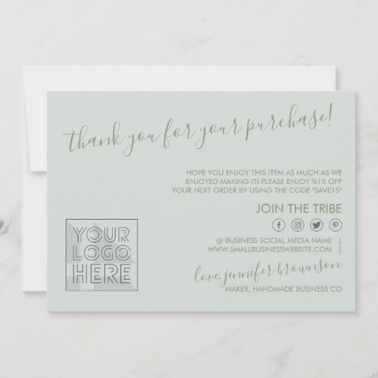 Groene aangepaste logo QR-code Kandle Care Instruc Bedankkaart (Voorkant)