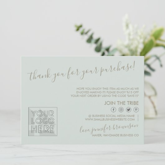 Groene aangepaste logo QR-code Kandle Care Instruc Bedankkaart (Staand voorkant)