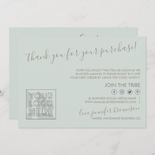 Groene aangepaste logo QR-code Kandle Care Instruc Bedankkaart (Voorkant / Achterkant)