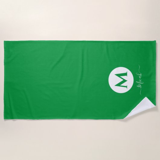 Groene Aangepaste monogram keukenhandleiding Strandlaken (Voorkant)