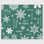 Groene Aangepaste Naam Kerstvakantie Sneeuw Cadeaupapier (Vlak)