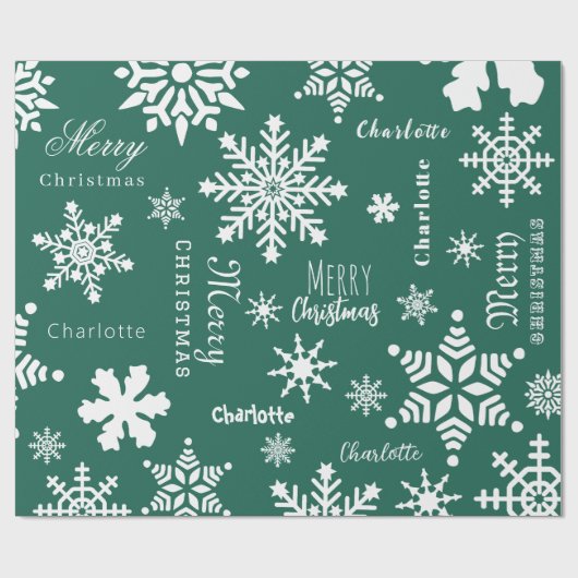 Groene Aangepaste Naam Kerstvakantie Sneeuw Cadeaupapier (Vlak)
