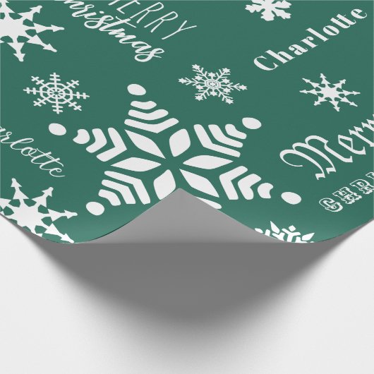Groene Aangepaste Naam Kerstvakantie Sneeuw Cadeaupapier (Hoek)