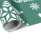 Groene Aangepaste Naam Kerstvakantie Sneeuw Cadeaupapier (Rol Hoek)