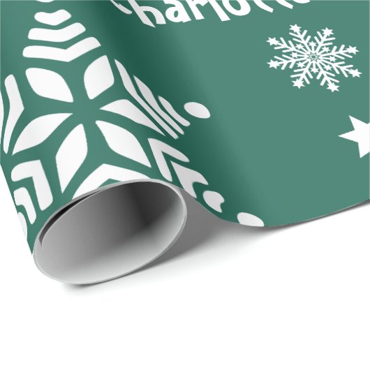 Groene Aangepaste Naam Kerstvakantie Sneeuw Cadeaupapier (Rol Hoek)