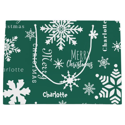 Groene Aangepaste Naam Kerstvakantie Sneeuw Groot Cadeauzakje (Voorkant)